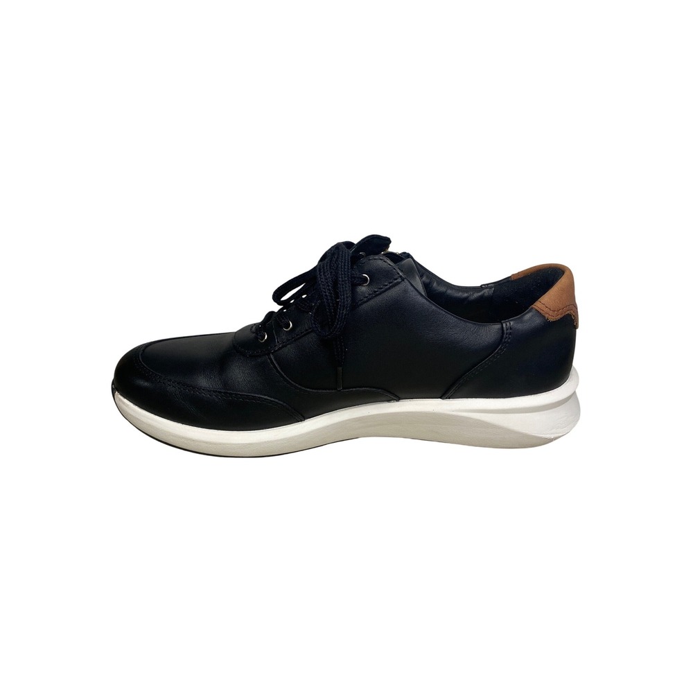 Clarks Un Rio Zip Black Leather Sneakers Womens 9.5 Low Top Walking Shoes Casual